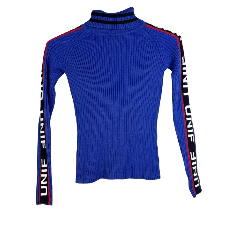 Unif Badsport Blue Black Ribbed Turtleneck Striped Sweater Striped Top Retro XS